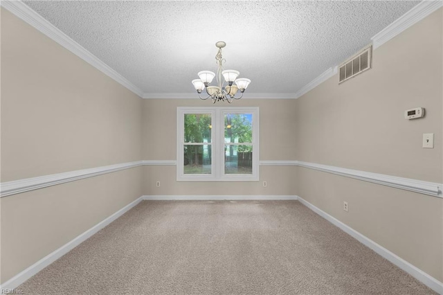 890 Brompton Ct, Newport News, VA 23608 - unfurnished room featuring a chandelier, a textured ceiling, ornamental molding, and carpet floors
