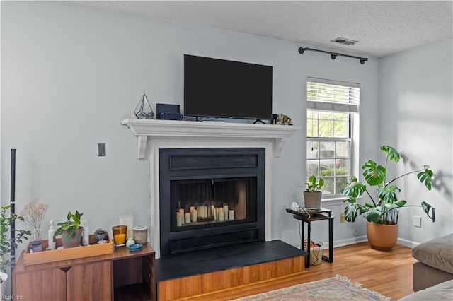 4592 Genoa Cir, Virginia Beach, VA 23462 - living room with a fireplace, wood finished floors, and a textured ceiling