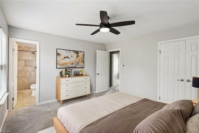 809 Maitland Dr, Virginia Beach, VA 23454 - bedroom featuring a closet, light colored carpet, a ceiling fan, and ensuite bathroom