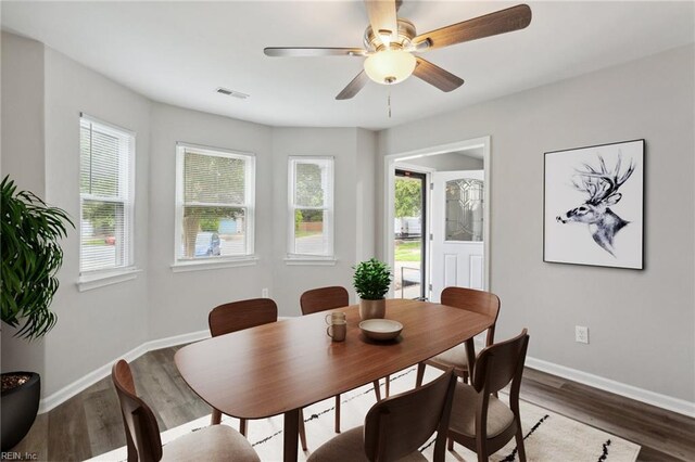 809 Maitland Dr, Virginia Beach, VA 23454 - dining room featuring wood finished floors and a ceiling fan