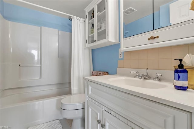 4004 Atlantic Ave Unit 309, Virginia Beach, VA 23451 - bathroom featuring vanity, decorative backsplash, and shower / bath combo