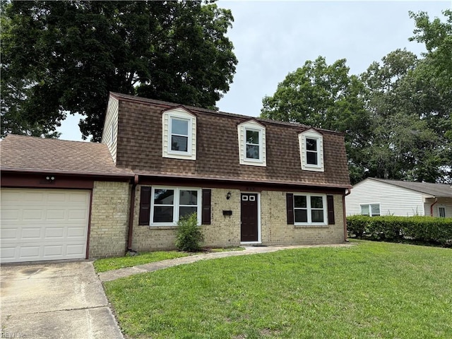 613 Presidential Blvd, Virginia Beach, VA 23452 - dutch colonial featuring roof with shingles, driveway, brick siding, and a front yard