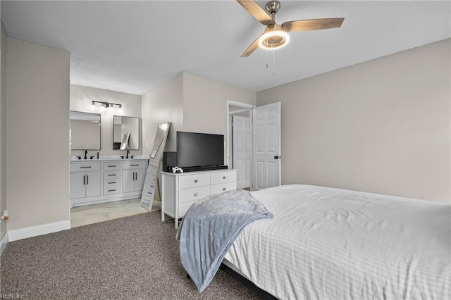 3440 Marabou Ln, Virginia Beach, VA 23451 - bedroom featuring ensuite bath, light marble finish floors, and a ceiling fan