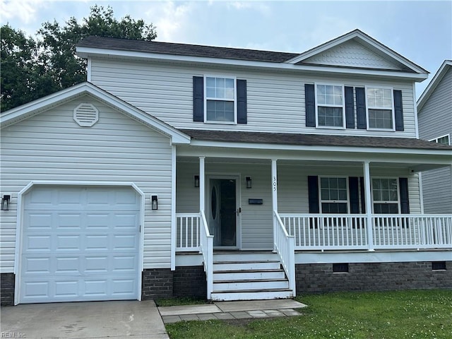 305 Roane Dr, Hampton, VA 23669 - view of front of house with covered porch, driveway, an attached garage, and a shingled roof