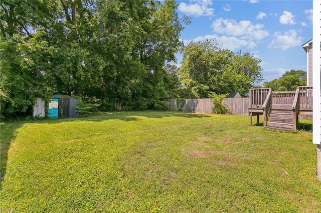305 Roane Dr, Hampton, VA 23669 - fenced backyard featuring a wooden deck and a shed