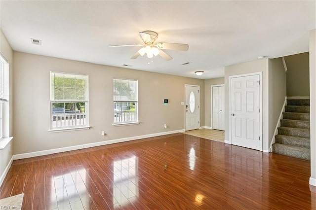 305 Roane Dr, Hampton, VA 23669 - entrance foyer featuring ceiling fan, stairs, and wood finished floors