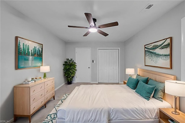 1226 Penniman Rd, Williamsburg, VA 23185 - bedroom featuring light carpet, ceiling fan, and a closet