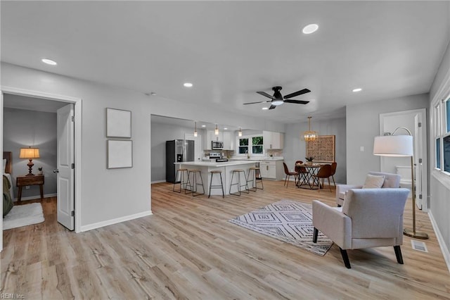 1226 Penniman Rd, Williamsburg, VA 23185 - living room with ceiling fan, light wood-style flooring, and recessed lighting
