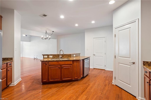 4048 Coronation, Williamsburg, VA 23188 - kitchen featuring dishwasher, brown cabinetry, a chandelier, light wood-type flooring, and recessed lighting