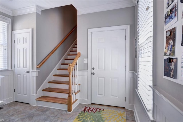 1808 John Hancock Rd, Williamsburg, VA 23185 - foyer entrance featuring crown molding, healthy amount of natural light, and stairs