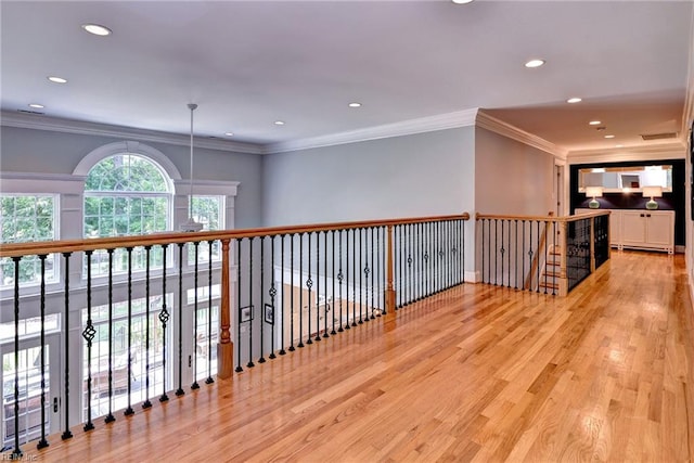 1808 John Hancock Rd, Williamsburg, VA 23185 - hallway with recessed lighting, crown molding, and wood finished floors