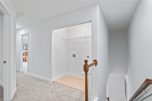 3520 S Warwick Cir, Norfolk, VA 23513 - laundry room featuring attic access, carpet floors, and washer hookup