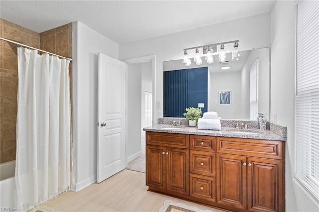 3520 S Warwick Cir, Norfolk, VA 23513 - full bath with double vanity, wood finished floors, and shower / tub combo