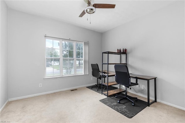 1028 Cathedral Dr, Suffolk, VA 23434 - carpeted home office featuring a ceiling fan and baseboards