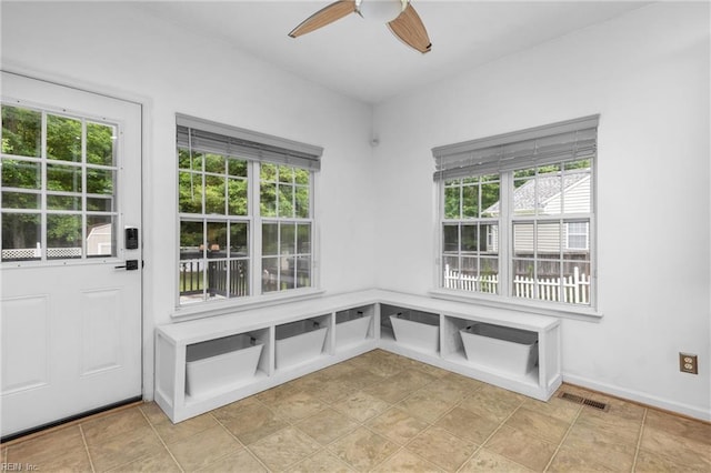 1028 Cathedral Dr, Suffolk, VA 23434 - mudroom featuring a ceiling fan and baseboards