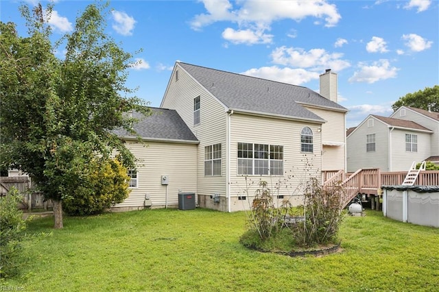 208 Sherbrooke Dr, Newport News, VA 23602 - rear view of house featuring a chimney, a wooden deck, and roof with shingles