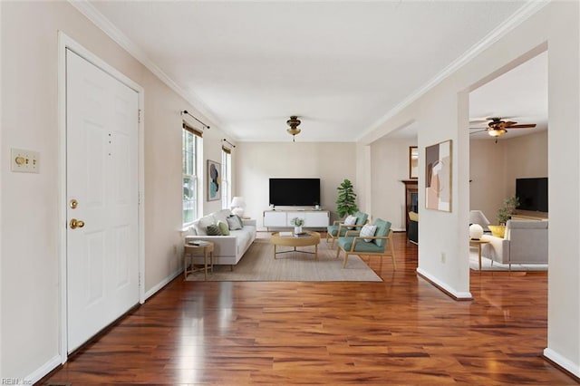 208 Sherbrooke Dr, Newport News, VA 23602 - living area with wood finished floors, crown molding, and ceiling fan