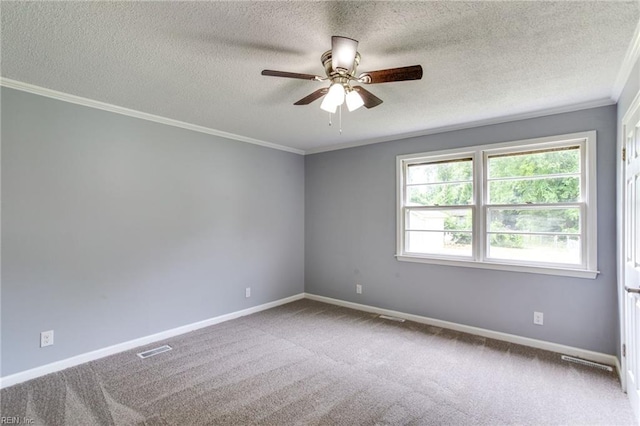 194 Railroad St, Williamsburg, VA 23185 - unfurnished room with carpet flooring, ceiling fan, ornamental molding, and a textured ceiling