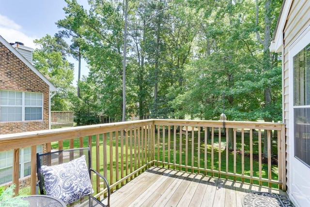 5225 Thatcher Way, Virginia Beach, VA 23456 - wooden terrace featuring a yard, outdoor dining area, and view of scattered trees