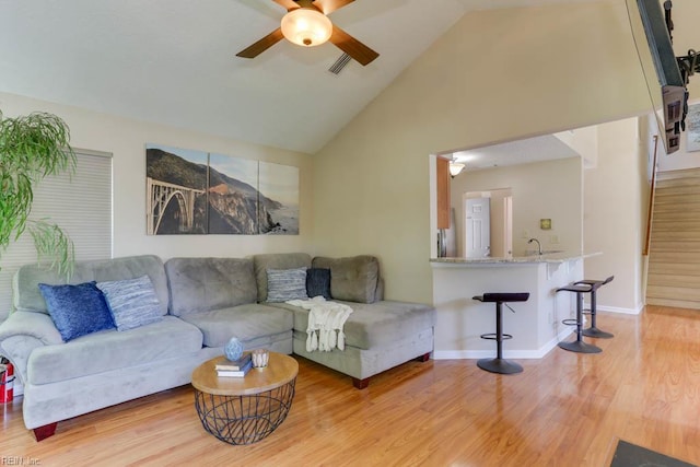 5225 Thatcher Way, Virginia Beach, VA 23456 - living area featuring ceiling fan, high vaulted ceiling, and wood finished floors