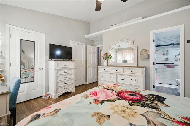 512 S Lake Cir, Chesapeake, VA 23322 - bedroom with dark wood-style floors, ensuite bathroom, and a ceiling fan