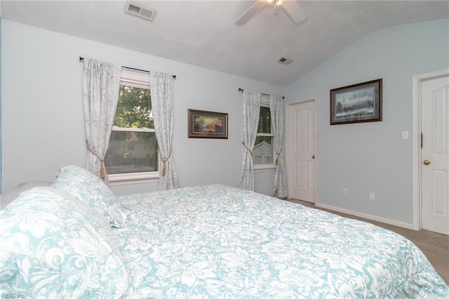 2405 Broadnax Cir, Chesapeake, VA 23323 - carpeted bedroom with vaulted ceiling and a ceiling fan