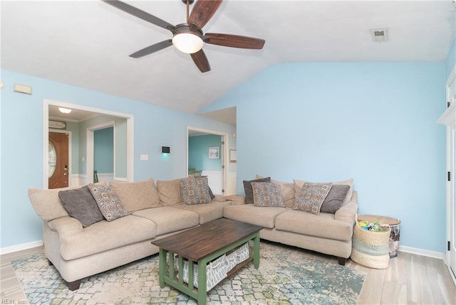 2405 Broadnax Cir, Chesapeake, VA 23323 - living area with ceiling fan, wood finished floors, and lofted ceiling