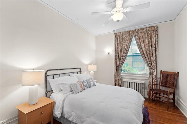 812 Stockley Gdns Unit 2, Norfolk, VA 23507 - bedroom featuring radiator heating unit, ornamental molding, wood finished floors, and a ceiling fan