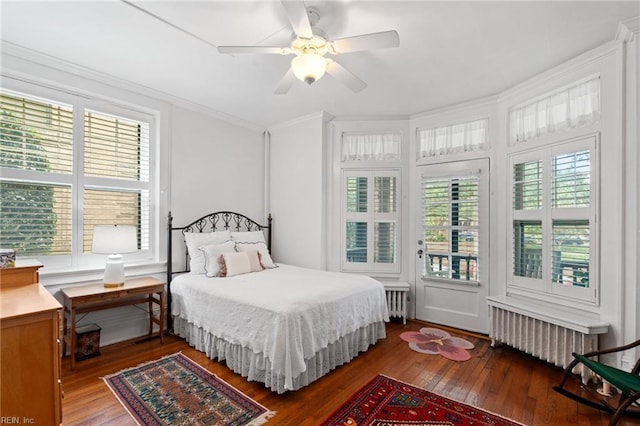 812 Stockley Gdns Unit 2, Norfolk, VA 23507 - bedroom with radiator, multiple windows, wood finished floors, ornamental molding, and ceiling fan