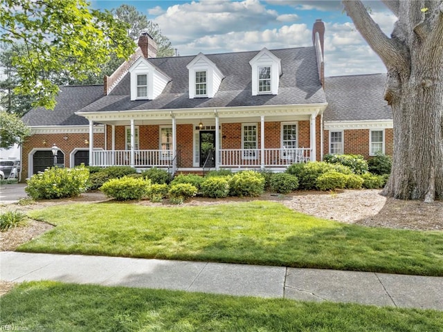 417 Peace Haven Dr, Norfolk, VA 23502 - cape cod-style house with brick siding, a chimney, covered porch, and a front lawn