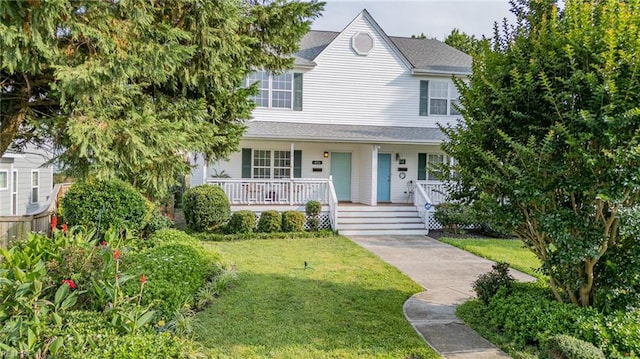 416 27th St, Virginia Beach, VA 23451 - view of front of property with a porch, a front yard, and a shingled roof