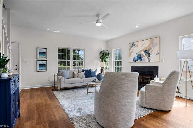 416 27th St, Virginia Beach, VA 23451 - living area with a ceiling fan, wood finished floors, a fireplace, and recessed lighting