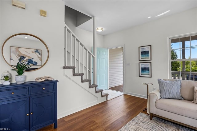 416 27th St, Virginia Beach, VA 23451 - living room with dark wood-style floors and stairs