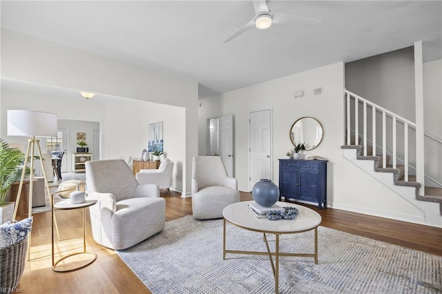 416 27th St, Virginia Beach, VA 23451 - living area with stairs, wood finished floors, and ceiling fan