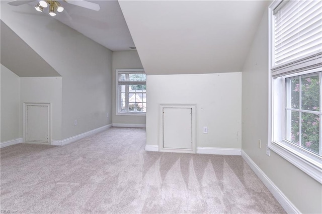 3248 Windsor Rdg, Williamsburg, VA 23188 - additional living space featuring lofted ceiling, light carpet, a ceiling fan, and healthy amount of natural light