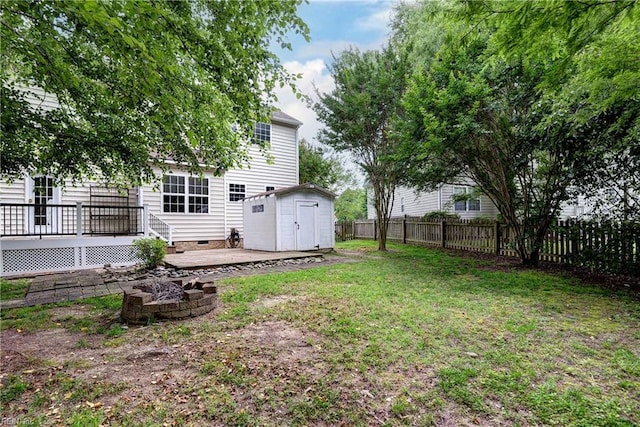 3248 Windsor Rdg, Williamsburg, VA 23188 - fenced backyard with a wooden deck, a shed, and a fire pit
