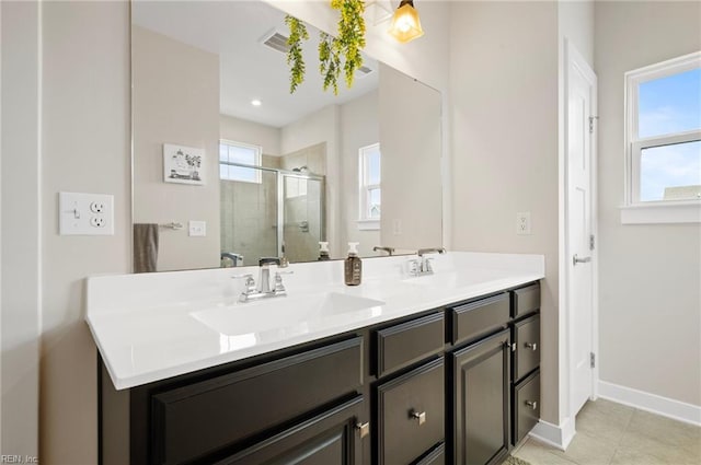 958 Olmstead St, Chesapeake, VA 23323 - full bath featuring a shower stall, double vanity, and tile patterned floors