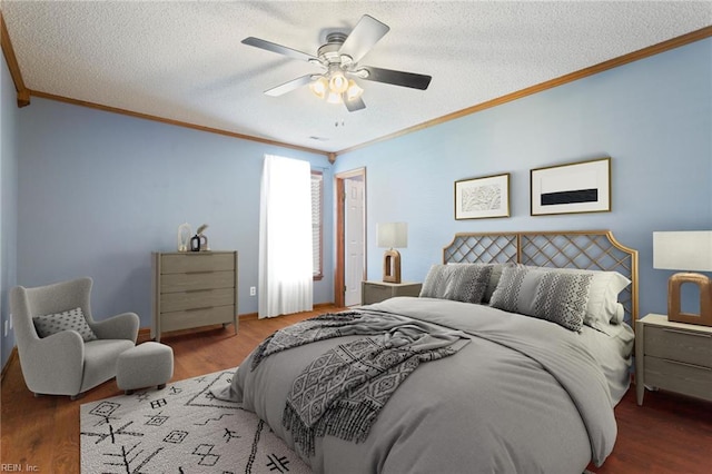 1121 Millay Ct, Virginia Beach, VA 23454 - bedroom featuring crown molding, wood finished floors, a textured ceiling, and ceiling fan