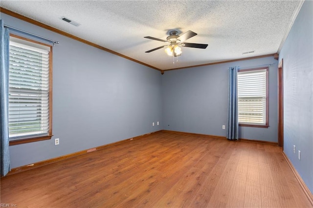 1121 Millay Ct, Virginia Beach, VA 23454 - unfurnished room with light wood-style flooring, a ceiling fan, crown molding, and a textured ceiling
