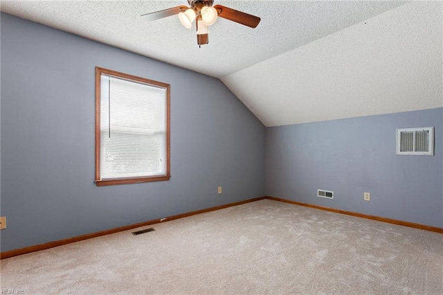 1121 Millay Ct, Virginia Beach, VA 23454 - additional living space featuring a ceiling fan, carpet, a textured ceiling, and lofted ceiling