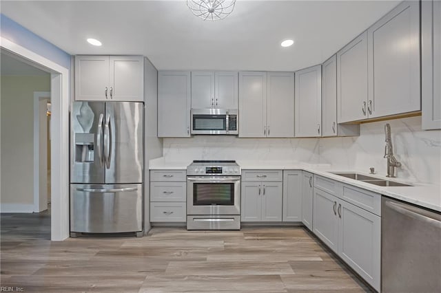 3332 Lusk St, Virginia Beach, VA 23464 - kitchen with appliances with stainless steel finishes, gray cabinetry, tasteful backsplash, and recessed lighting