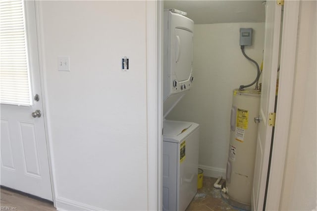 1910 N Lakeland Dr, Norfolk, VA 23518 - laundry area with electric water heater and estacked washer and dryer