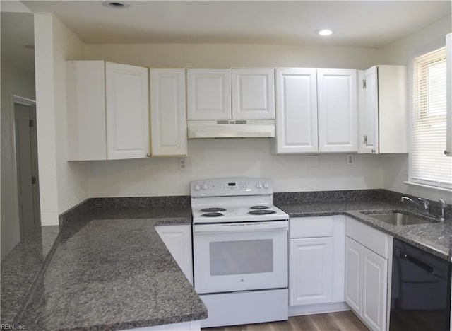 1910 N Lakeland Dr, Norfolk, VA 23518 - kitchen featuring electric stove, dishwasher, under cabinet range hood, white cabinets, and recessed lighting