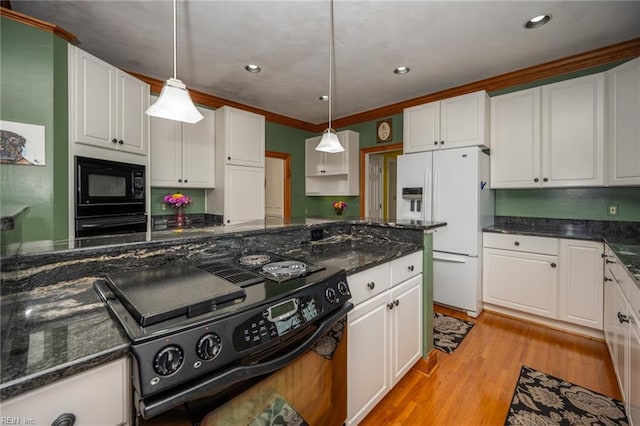 1040 Sanderson Rd, Chesapeake, VA 23322 - kitchen with black appliances, white cabinets, pendant lighting, light wood-type flooring, and recessed lighting