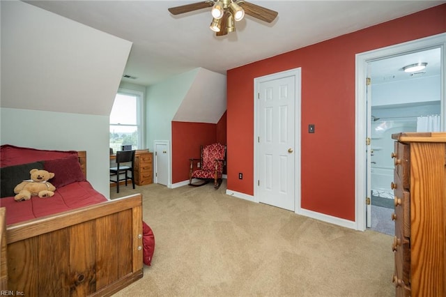1040 Sanderson Rd, Chesapeake, VA 23322 - bedroom featuring carpet, vaulted ceiling, a ceiling fan, and ensuite bathroom