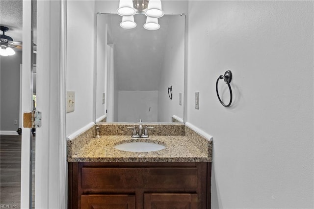 114 Lancelot Dr, Suffolk, VA 23434 - bathroom featuring vanity, a chandelier, and ceiling fan