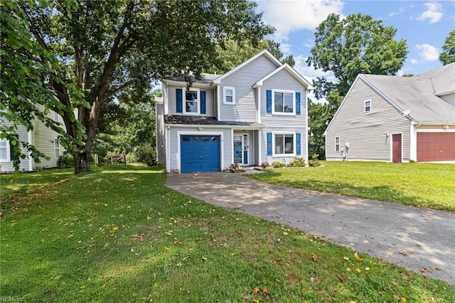 114 Lancelot Dr, Suffolk, VA 23434 - traditional-style home with asphalt driveway, a front yard, and a garage