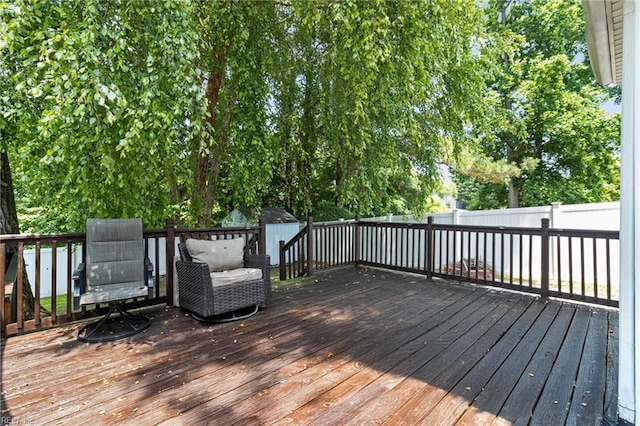114 Lancelot Dr, Suffolk, VA 23434 - wooden deck featuring a fenced backyard and a shed