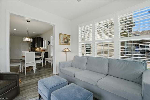 1041 Whitburn Ter, Chesapeake, VA 23322 - living area with wood finished floors, a chandelier, and recessed lighting