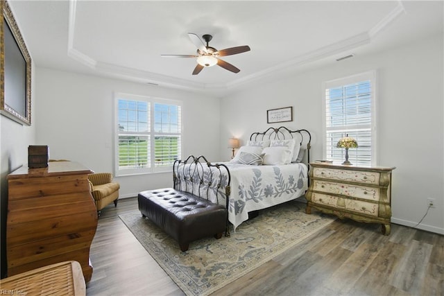 1041 Whitburn Ter, Chesapeake, VA 23322 - bedroom with a tray ceiling, wood finished floors, ornamental molding, and ceiling fan